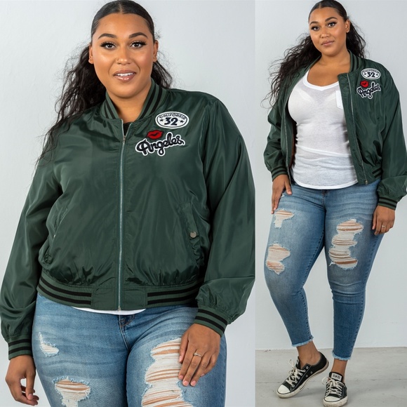 PLUS DARK GREEN PATCH BOMBER JACKET - Picture 2 of 7
